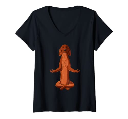 Damen Yoga Hund Irish Red Setter T-Shirt mit V-Ausschnitt Damen Yoga Hund Irish Red Setter T-Shirt mit V-Ausschnitt von Irish Red Setter Geschenke