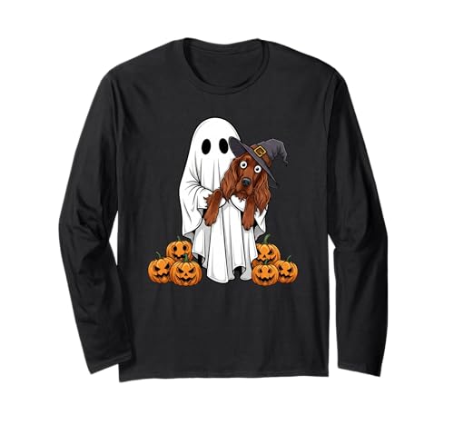 Lustiger Geist Irish Setter Kürbis Halloween Kinder Herren Damen Langarmshirt von Irish Setter Lover Cute Halloween Outfits Boy Girl