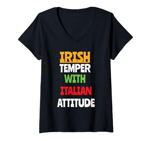 Damen Irisches Temperament mit Italienischer Einstellung Trinken am St. Patrick's Day T-Shirt mit V-Ausschnitt Damen Irisches Temperament mit Italienischer Einstellung Trinken am St. Patrick's Day T-Shirt mit V-Ausschnitt von Irish Temper With Italian Attitude Drinking Gifts