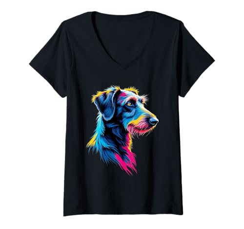 Damen Bunte Pop Art Irish Wolfshund Hund T-Shirt mit V-Ausschnitt Damen Bunte Pop Art Irish Wolfshund Hund T-Shirt mit V-Ausschnitt von Irish Wolfhound Dog Lover Designs