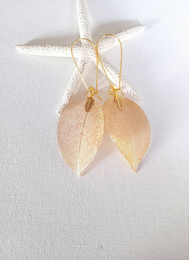 Echtes Blatt Ohrringe Gold Getaucht Blattgold Echte Blätter Waldschmuck Naturschmuck von IrishMermaidJewelry