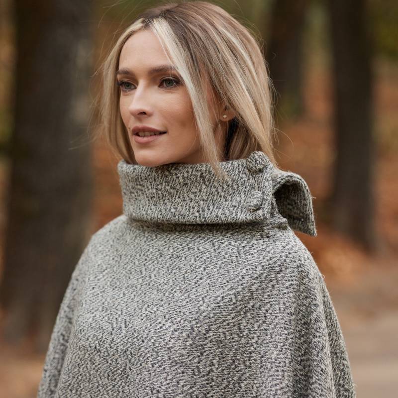 Irish - Donegal Tweed Cape/Poncho Marled Granite Irland Handarbeit Damen One Size Long von IrishTweedStore