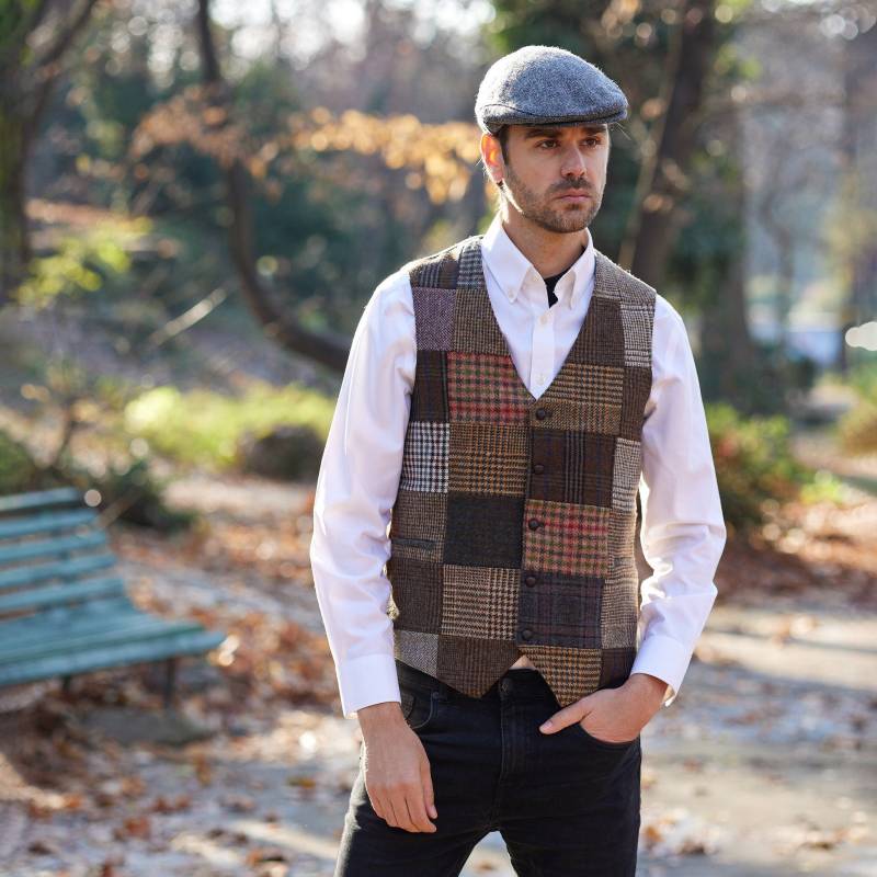 Irish - Donegal Tweed Patchwork Weste Irland Handarbeit Unisex von IrishTweedStore