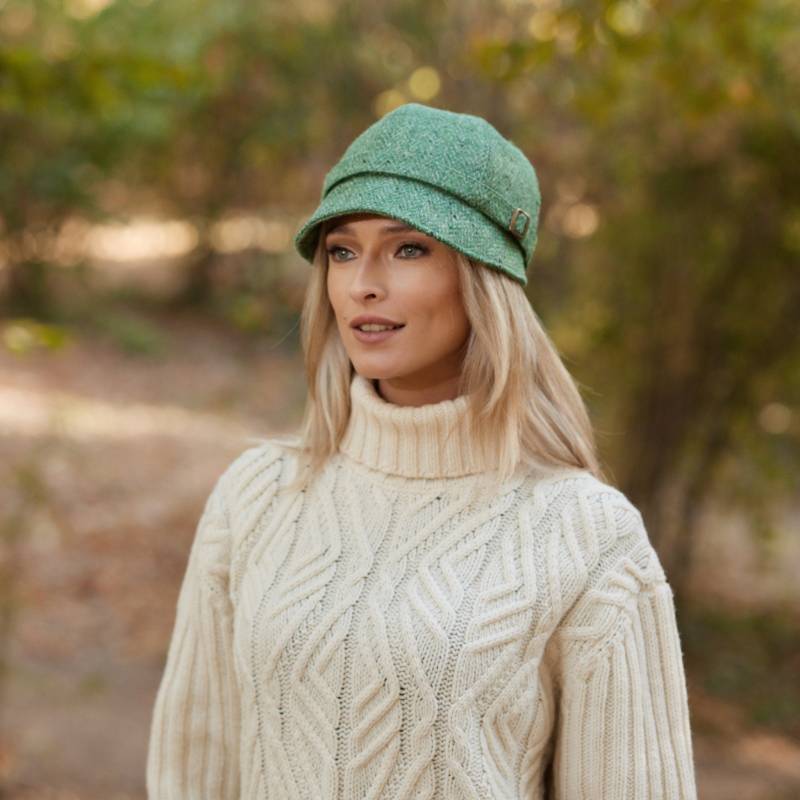 Irish - Donegal Tweed Flapper Cap Emerald Fleck Irland Handgefertigt Damen von IrishTweedStore