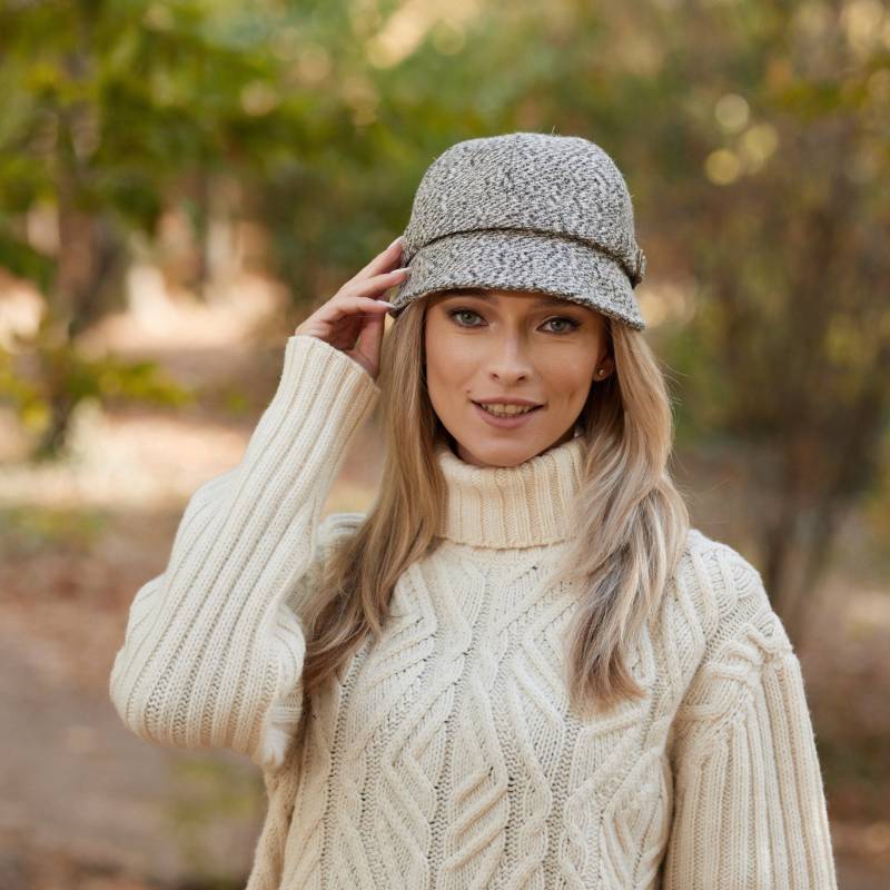 Irish - Donegal Tweed Flapper Cap Marmorierter Granit Irland Handgefertigt Damen von IrishTweedStore