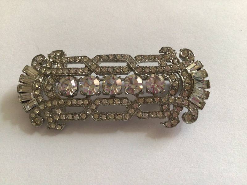 Art Deco Vintage Brosche.silberfarbener Rhingstone Klar.unsigniert, Circa1950.matthew Und Michael von Irishka2020