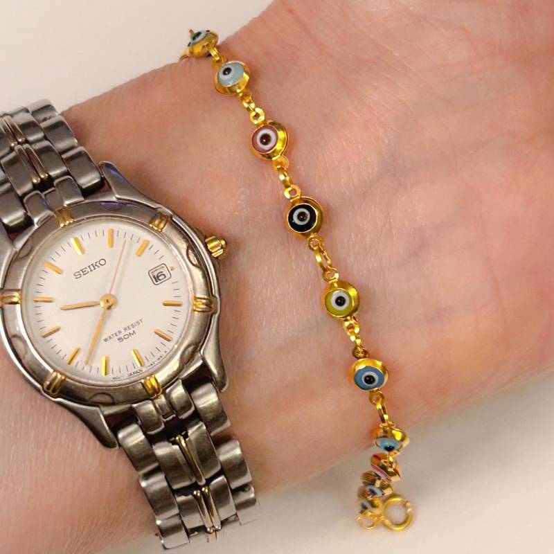 Buntes Glas Evil Eye Armband 925 Sterling Silber von Irisjewelerystudio