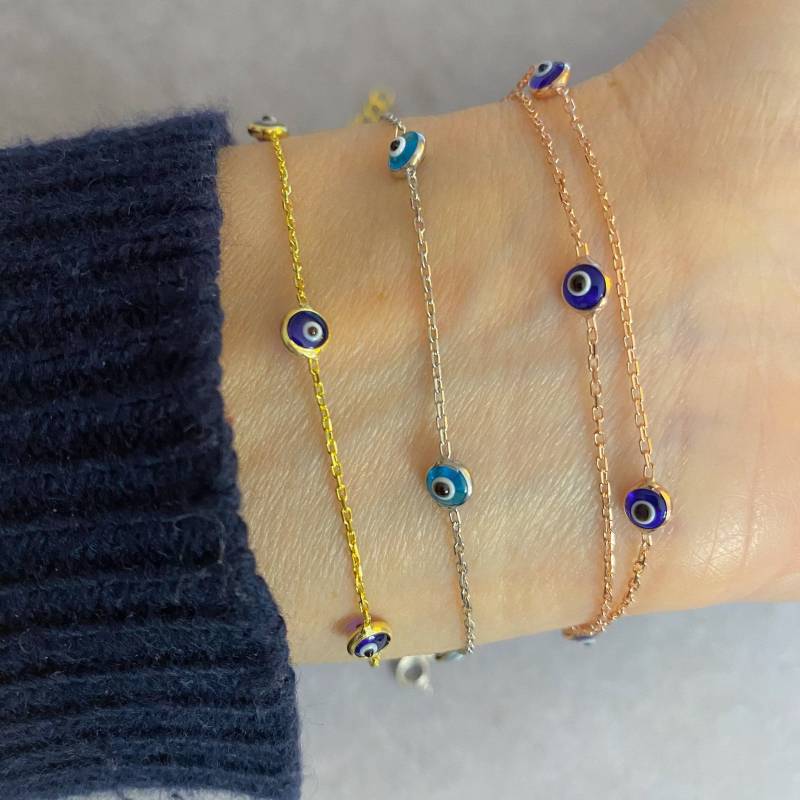 Evil Eye Armband 925 Sterling Silber Charm Armband von Irisjewelerystudio
