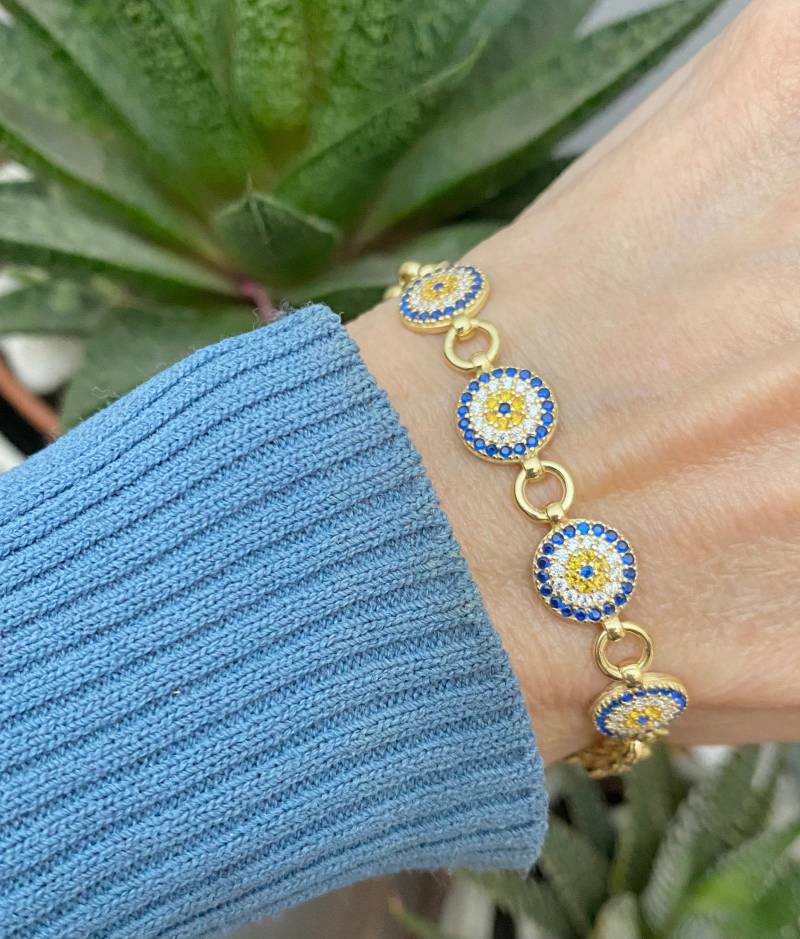 Evil Eye Armband 925 Sterling Silber Charm Armband von Irisjewelerystudio