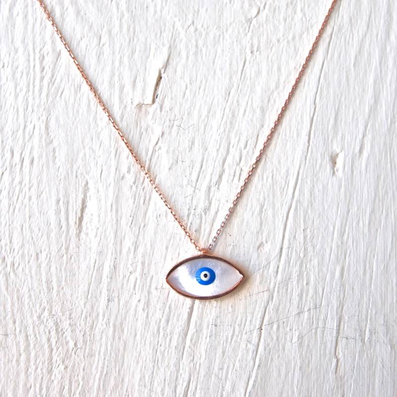 Evil Eye Halskette 925 Sterling Silber, Perlmutt Anhänger von Irisjewelerystudio