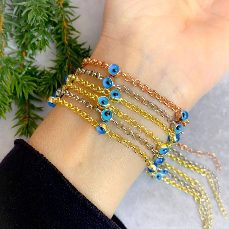 Handgefertigtes Evil Eye Armband Aus 925Er Sterlingsilber - Rosegold & Vergoldet von Irisjewelerystudio