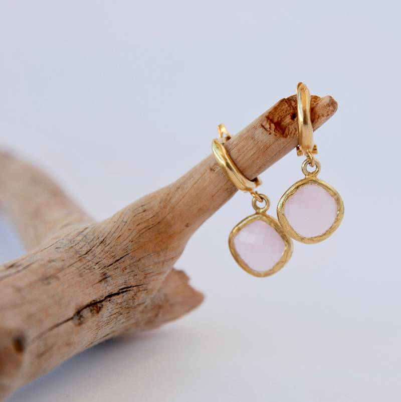 Rosa Quarz Tropfen Ohrringe Lünette Set Sterling Silber Edelstein von Irisjewelerystudio