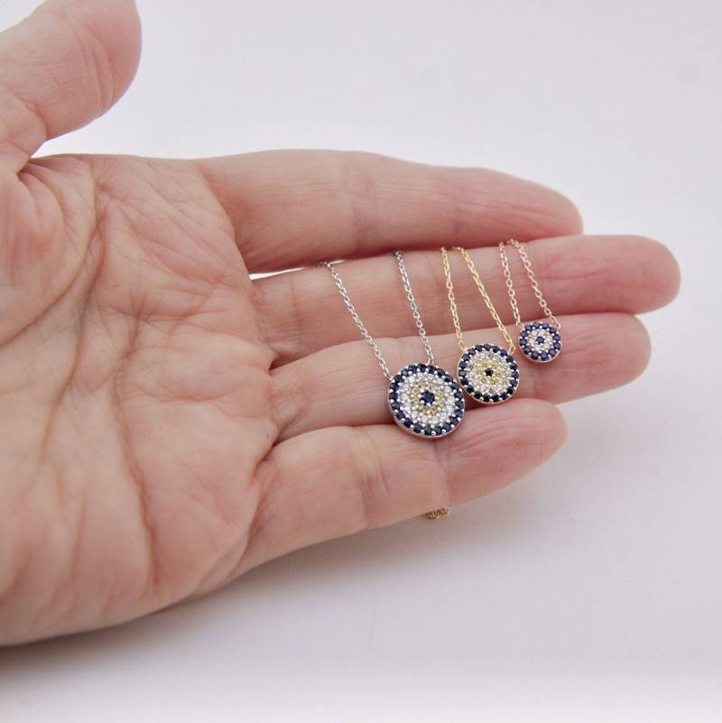 Sapphire & Cz Evil Eye Halskette 925 Sterling Silber Anhänger von Irisjewelerystudio