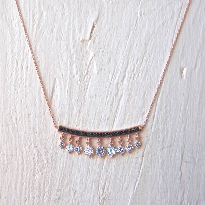 Zirkonia Baumeln Halskette, Rose Vergoldet Sterling Silber Charm von Irisjewelerystudio