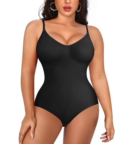 Irisnaya Damen-Bodysuit, Shapewear, Bauchkontrolle, Bodyshaper, Spaghetti-Träger, Top, Camisole, Leotard, figurbetont, Overall, schwarz von Irisnaya