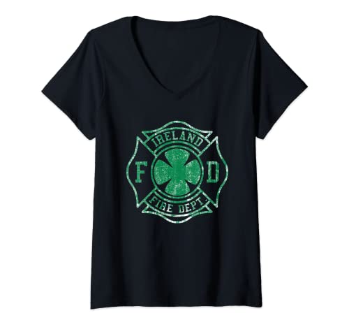 Damen Irische Feuerwehr - Irische Männer und Frauen Feuerwehrmann T-Shirt mit V-Ausschnitt von Irland Feuerwehrgeschenke von SUCKERHUG