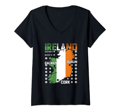 Damen Irland Ireland T-Shirt mit V-Ausschnitt Damen Irland Ireland T-Shirt mit V-Ausschnitt von Irland Urlaub Städtetrip Kleidung und Geschenke