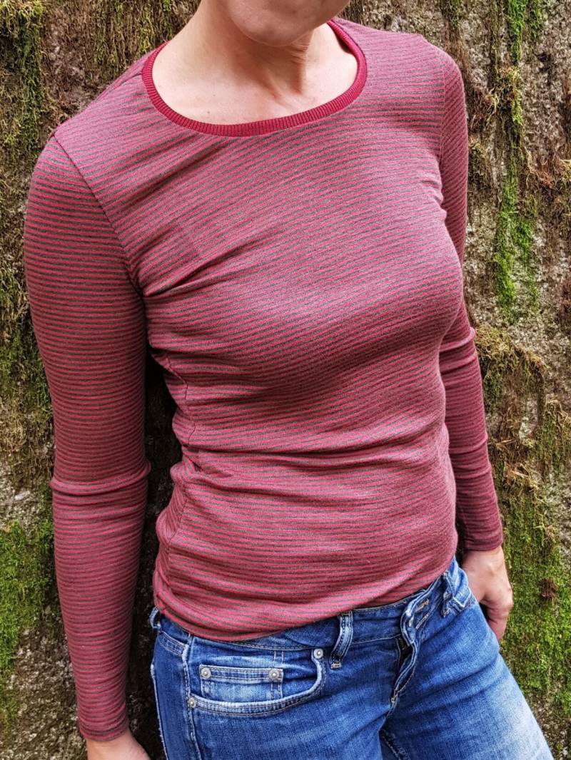 Ab 78 Euro Wolle Seide Langarmtop, Langarmshirt Für Damen Ab Gr. 32 - 50, Silk Top Damen, Langes Unterhemd Ringeltop von Irmanaeht