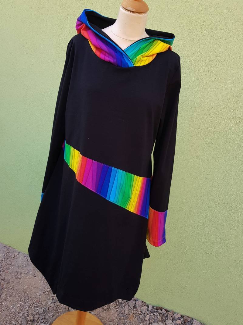 Zipfelkleid, Kleid, Kapuzenkleid, Langarmkleid Für Frauen, Streifenkleid, Bis Gr. 50, Zipfelkapuze, Regenbogenkleid Mit Kapuze von Irmanaeht