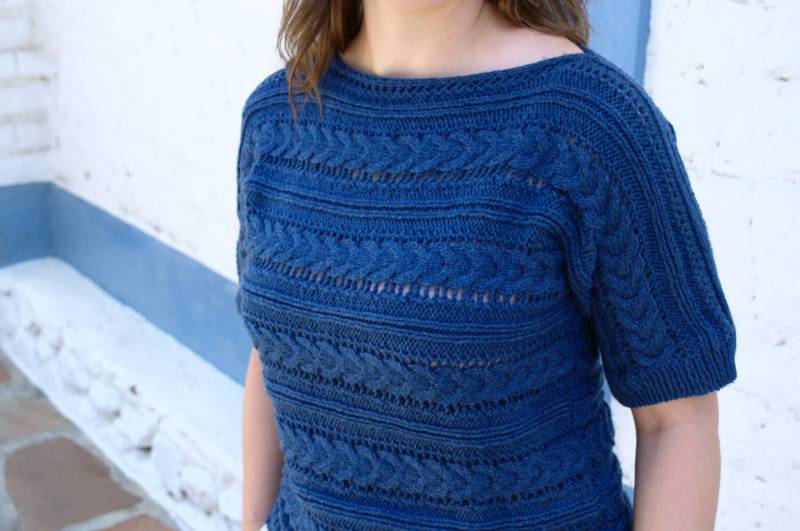 Kabel-Spitze Gestrickt Top, Damen Stricken Spitze Gestrickte Baumwolle Blaues Top Mit Einsätze, Carlsbad Kabel-Spitze Gestrickt Top, Damen Stricken Spitze Gestrickte Baumwolle Blaues Top Mit Einsätze, Carlsbad von IrmianDesign