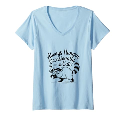 Damen Always Hungry CuteTrash Panda Funy Raccoon Meme T-Shirt mit V-Ausschnitt von Iron Kor