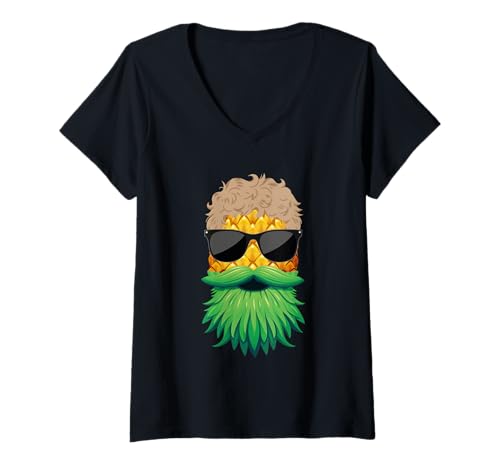 Damen Cool Pineapple Beard with Shades for Summer Laughs T-Shirt mit V-Ausschnitt von Iron Kor