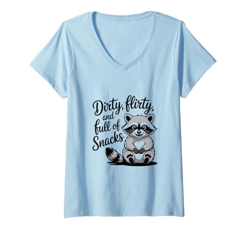 Damen Dirty Flirty and Full of Snacks Funny Trash Panda Raccoon T-Shirt mit V-Ausschnitt von Iron Kor