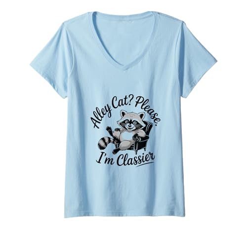 Damen Funny Trash Panda Alley Cat? Please. I'm Classier T-Shirt mit V-Ausschnitt von Iron Kor