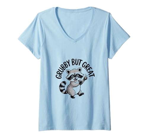 Damen Grubby But Great Funny Trash Panda Raccoon Vibes T-Shirt mit V-Ausschnitt von Iron Kor