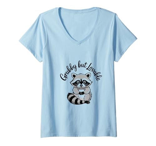 Damen Grubby but Lovable Cute Trash Panda Raccoon Funny Meme T-Shirt mit V-Ausschnitt von Iron Kor
