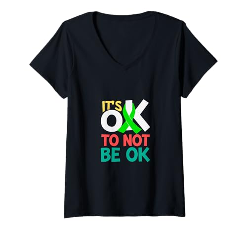 Damen Its Ok to not be Ok Uplifting Message for Positive Vibes T-Shirt mit V-Ausschnitt von Iron Kor