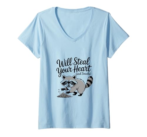 Damen Lustiger Müll Panda Waschbär Meme Herz und Snacks Stealer T-Shirt mit V-Ausschnitt von Iron Kor