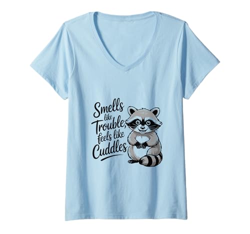 Damen Lustiger Müll Panda Waschbär riecht nach Ärger T-Shirt mit V-Ausschnitt von Iron Kor