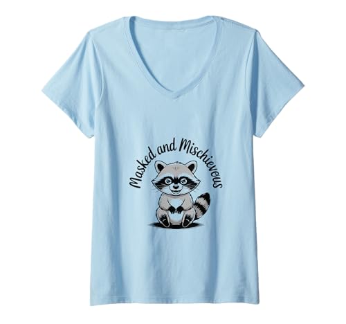 Damen Masked and Mischievous Funny Trash Panda Raccoon T-Shirt mit V-Ausschnitt von Iron Kor