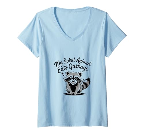 Damen My Spirit Animal Eats Garbage Funny Trash Panda Waschbär T-Shirt mit V-Ausschnitt von Iron Kor