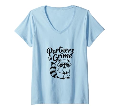 Damen Partners in Grime Funny Trash Panda Raccoon Meme T-Shirt mit V-Ausschnitt von Iron Kor