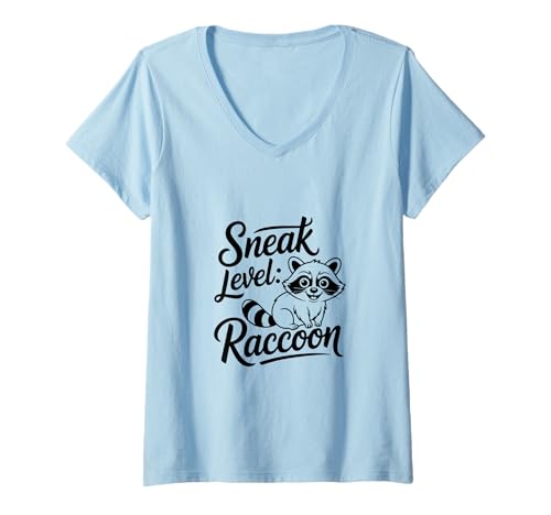 Damen Sneak Level Funny Trash Panda Waschbär Meme T-Shirt mit V-Ausschnitt von Iron Kor