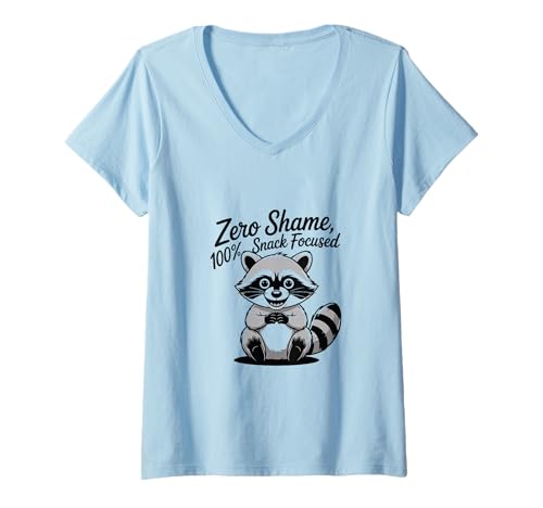 Damen Zero Shame 100% Snack Focused Funny Trash Panda Raccoon T-Shirt mit V-Ausschnitt von Iron Kor