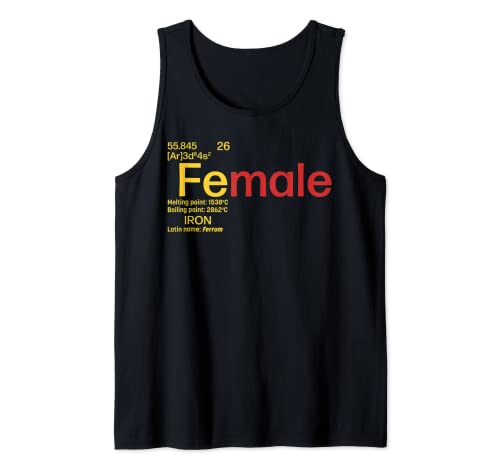 Female Ferrum Woman Parodie Iron Fe Element Science Puns Nerd Tank Top von Iron Lady Xeire