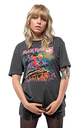 Amplified Herren Iron Maiden-Run to The Hills T-Shirt, Grey (Charcoal Cc), M von Iron Maiden