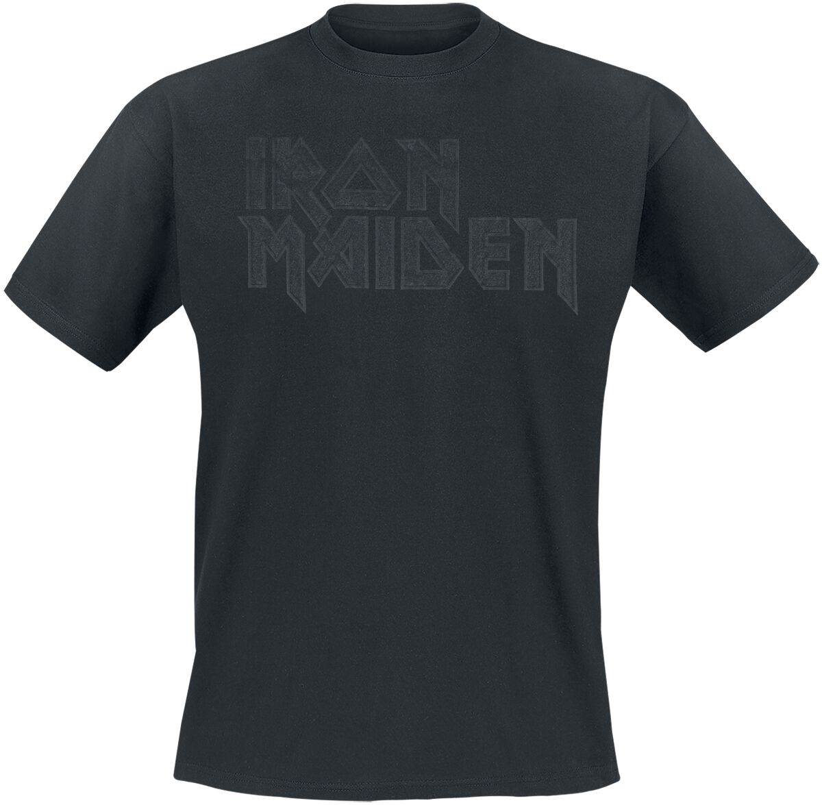 Iron Maiden Black On Black Logo Stacked T-Shirt schwarz in XL von Iron Maiden