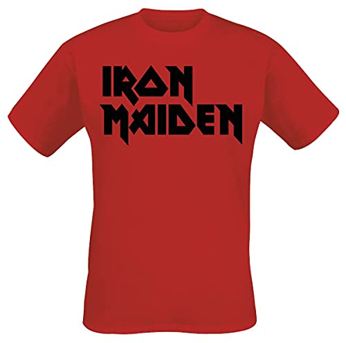 Iron Maiden Classic Logo Männer T-Shirt rot XXL 100% Baumwolle Band-Merch, Bands von Iron Maiden