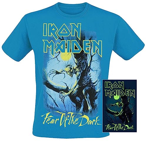 Iron Maiden Fear of The Dark - Glow In The Dark Männer T-Shirt blau M 100% Baumwolle Band-Merch, Bands von Iron Maiden