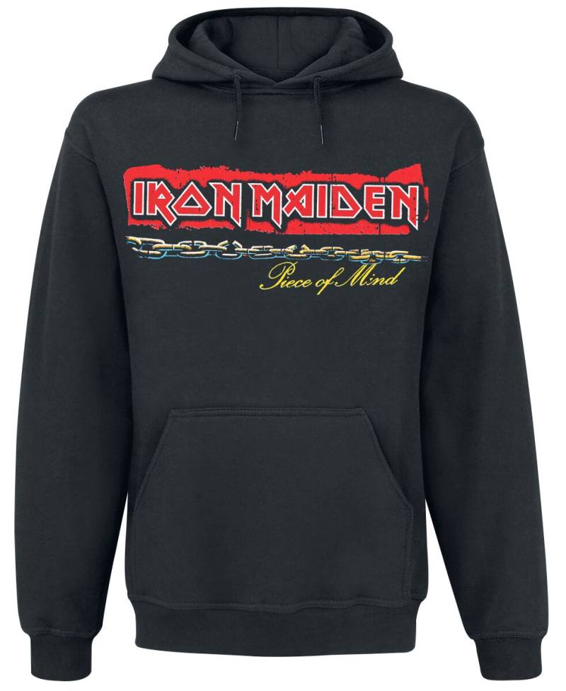 Iron Maiden Kapuzenpullover - POM Red Strip Logo Tracklist - S bis 5XL - für Männer - Größe L - schwarz  - Lizenziertes Merchandise! von Iron Maiden