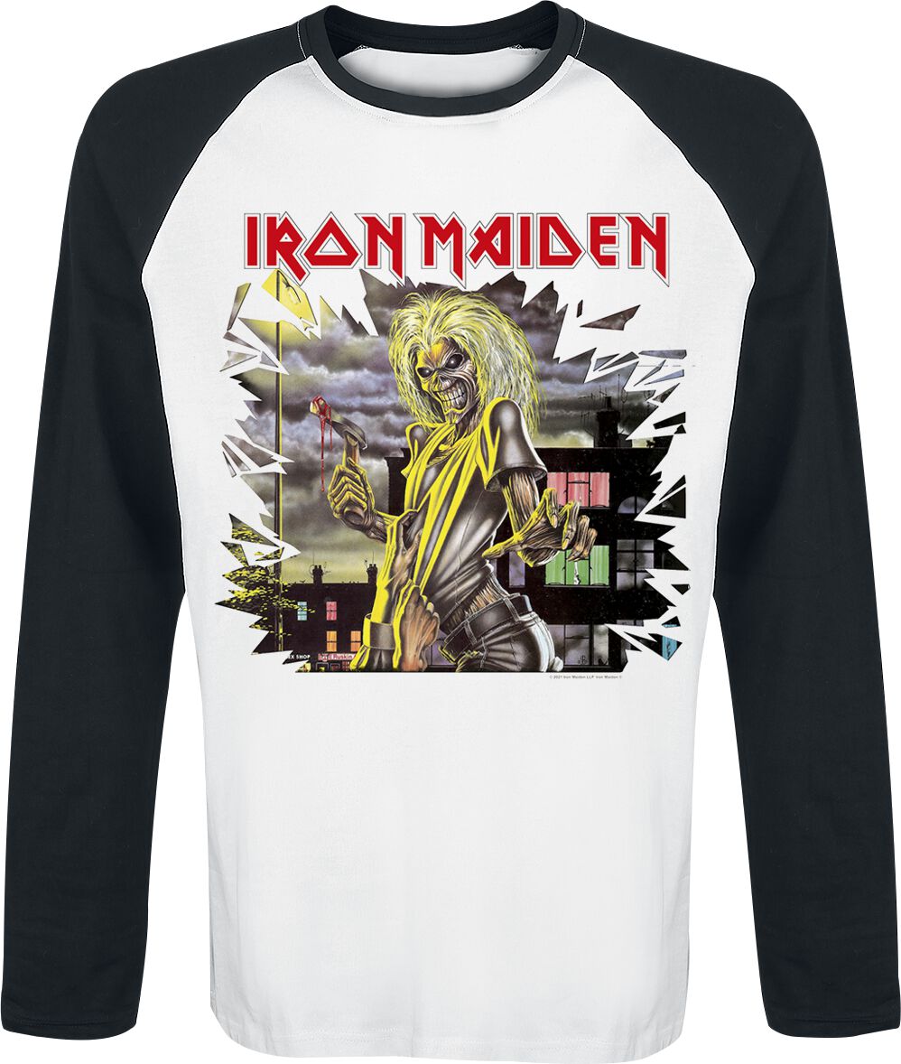 Iron Maiden Langarmshirt - Killers Shatter - S bis 3XL - für Männer - Größe 3XL - weiß/schwarz  - Lizenziertes Merchandise! von Iron Maiden