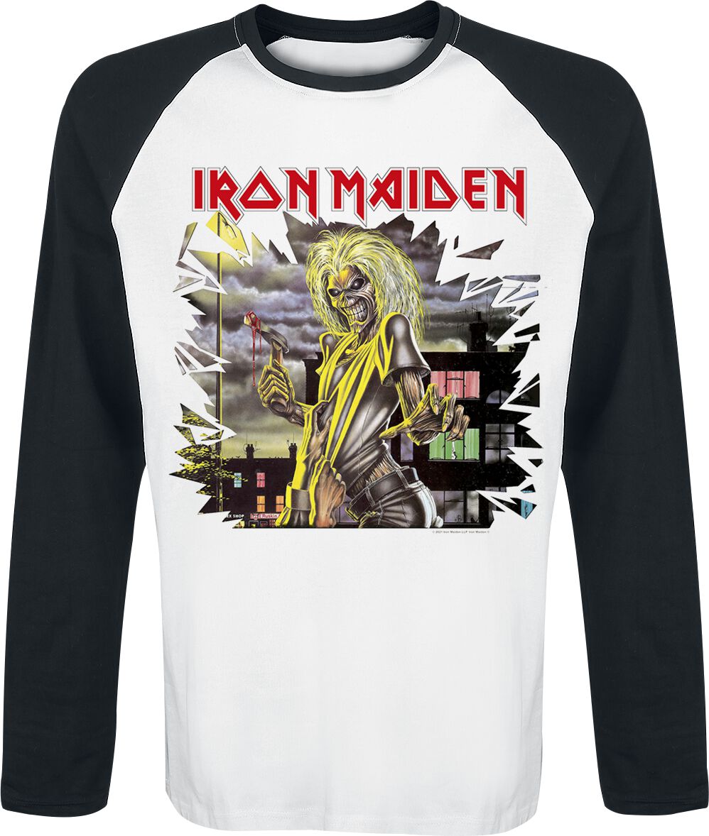 Iron Maiden Langarmshirt - Killers Shatter - S bis 3XL - für Männer - Größe S - weiß/schwarz  - Lizenziertes Merchandise! von Iron Maiden