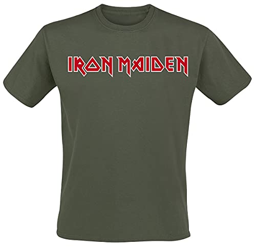 Iron Maiden Logo Männer T-Shirt Khaki XL 100% Baumwolle Band-Merch, Bands von Iron Maiden