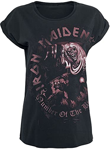 Iron Maiden Number of The Beast Frauen T-Shirt schwarz/Used Look M 100% Baumwolle Band-Merch, Bands von Iron Maiden