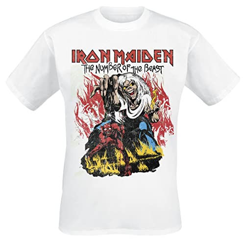 Iron Maiden Stylised Dancing Flames Männer T-Shirt weiß S 100% Baumwolle Band-Merch, Bands von Iron Maiden