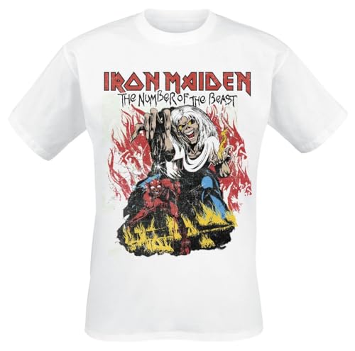 Iron Maiden Stylised Dancing Flames Männer T-Shirt weiß S 100% Baumwolle Band-Merch, Bands von Iron Maiden
